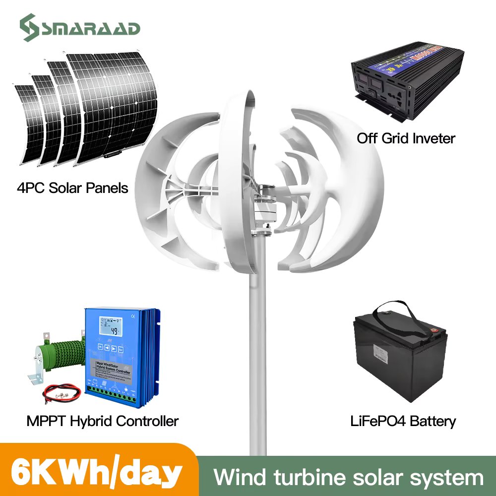 10kwh/Day Household Wind Energy With Free Charging Controller Yacht Farm Household Farm 220V With Solar Cell System
