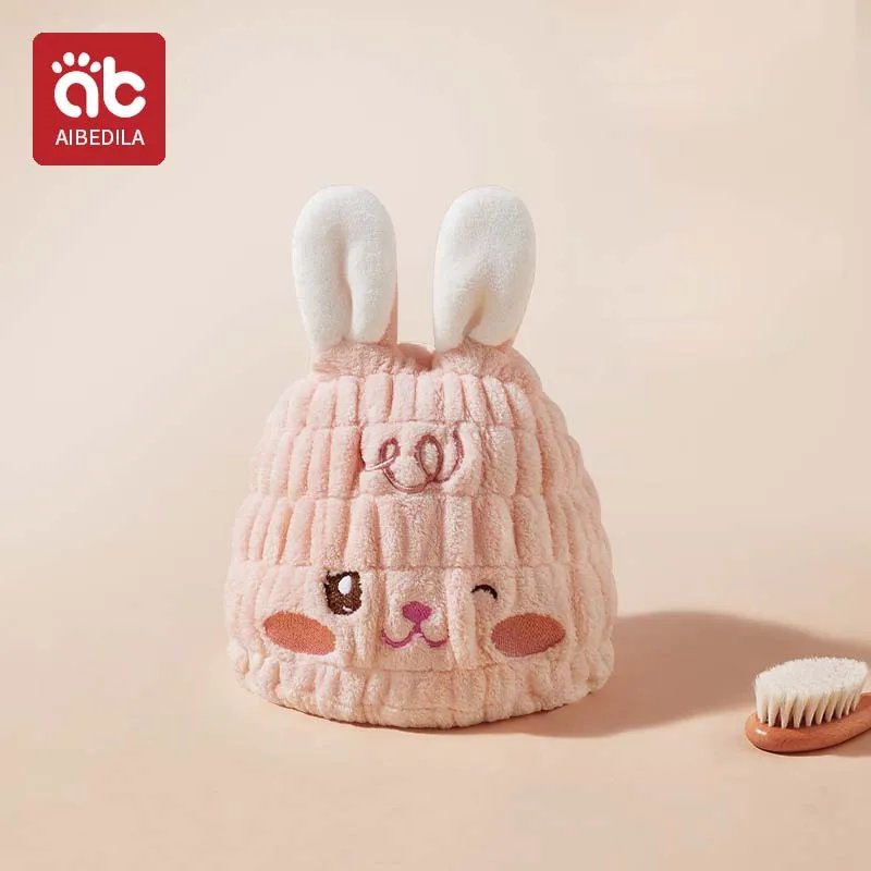AIBEDILA Quick drying Newborn Kids Shower Cap Soft Coral Fleece Baby Wipe Hair Head Wrap Towel Cute Absorbent Bath Hair Dryer