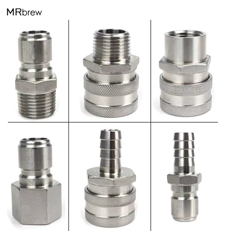 Stainless Steel 304 Homebrew Beer Quick Disconnect Set Ball Lock Style Fitting 1/2"Barb And 1/2"NPT Fast Connector Home Brewing