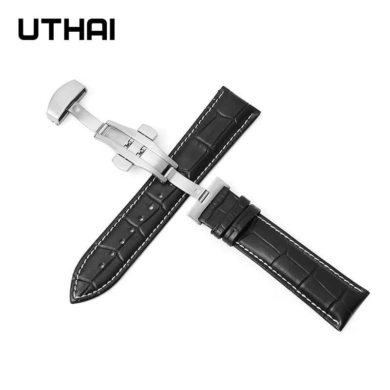 UTHAI Z09 Leather strap Watchbands 12-24 watch strap 22mm watch band Double press automatic butterfly clasp