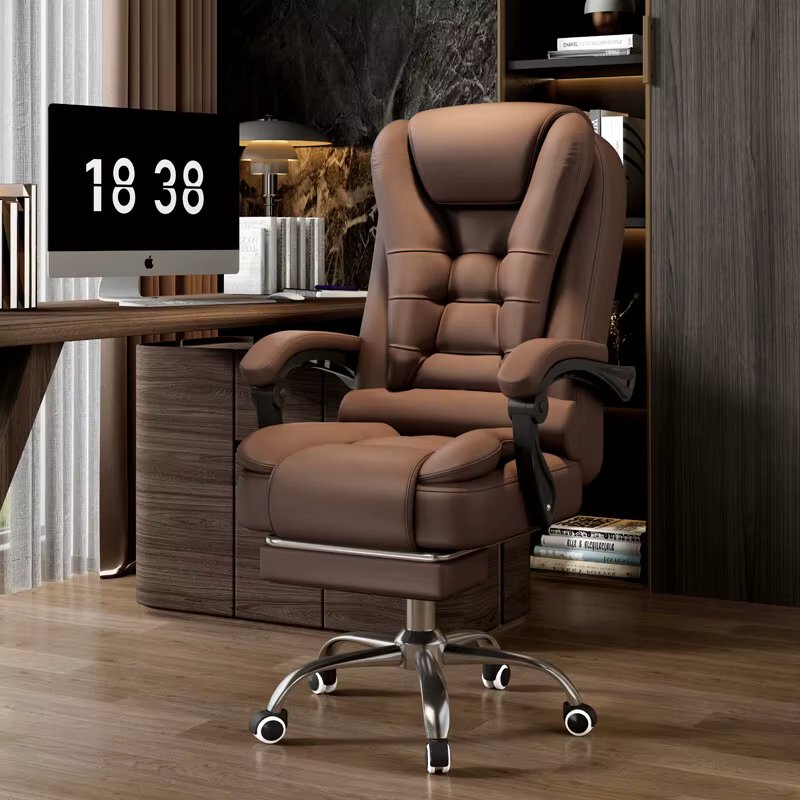 President Office Chair, Home Office Chair with Foot Support and Adjustable Backrest (Brown)