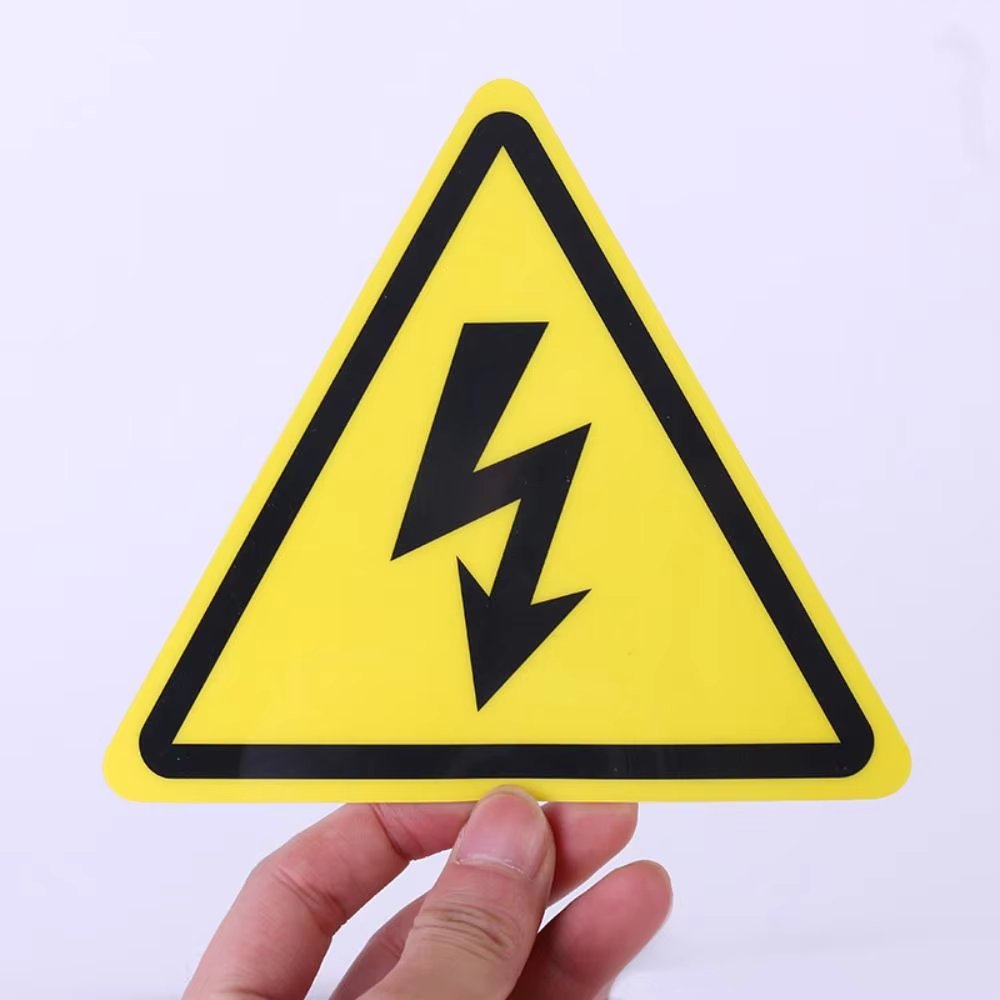 5Pcs PVC Warning Sticker Electrical Shock Hazard Adhesive Labels 3.6/5/8/10/15cm Yellow Danger Electric Box Notice Decal