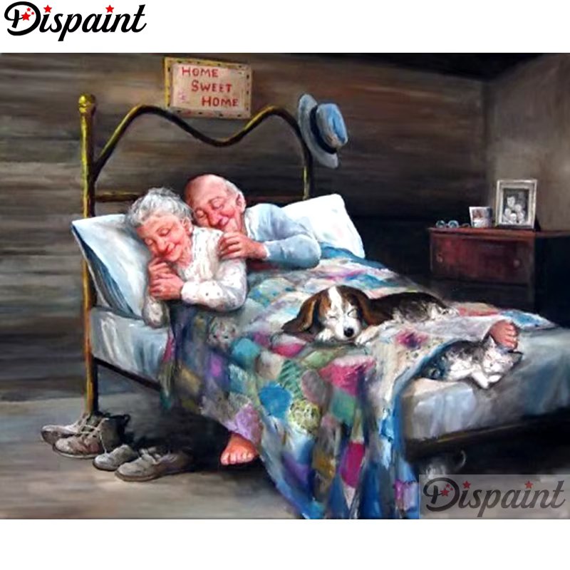 Dispaint Full Square/Round Drill 5D DIY Diamond Painting "Old couple character" Embroidery Cross Stitch 5D Home Decor A11041
