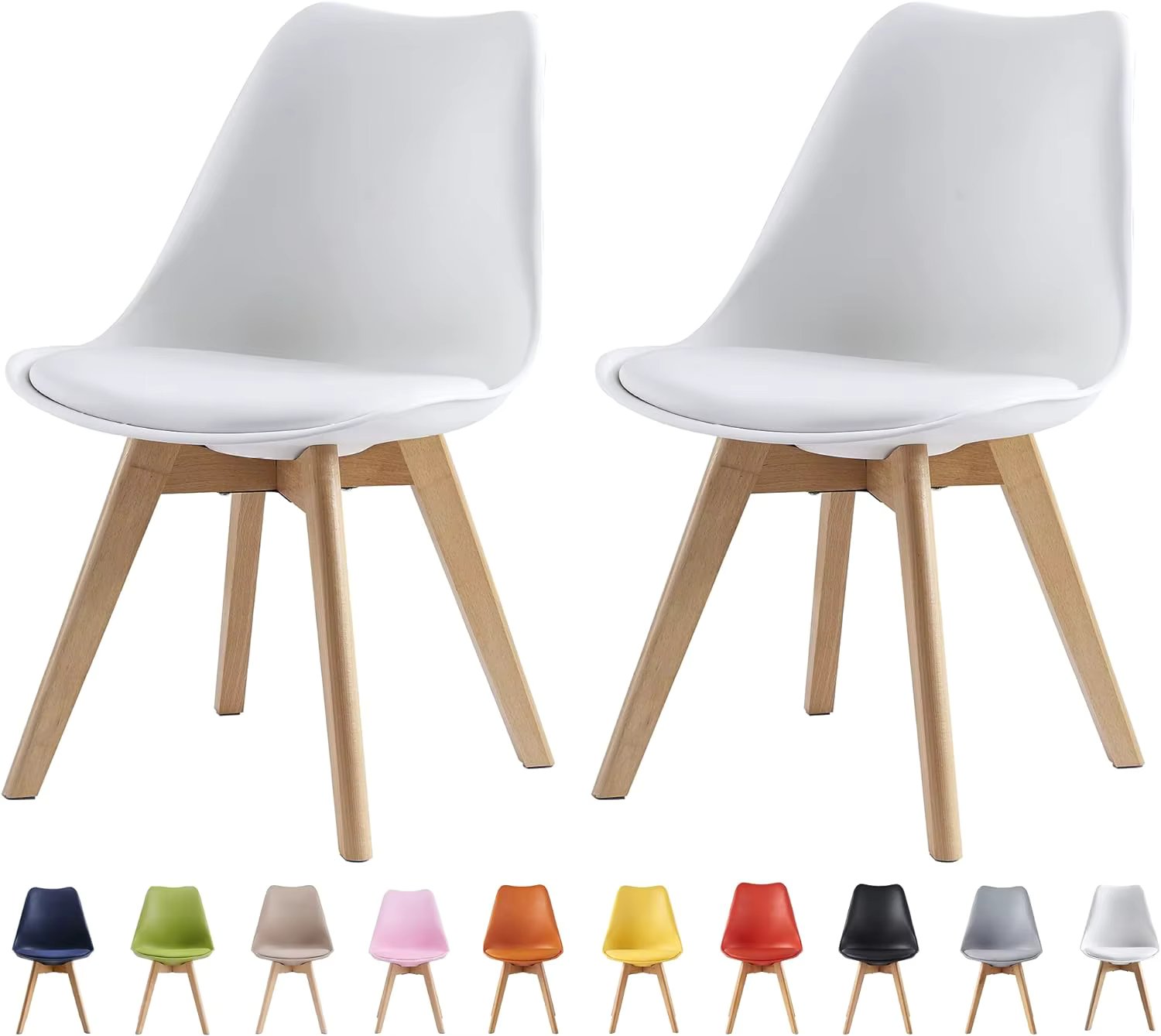 mcc direct Set of 2 Dining Chairs Wooden Legs Soft Cushion Pad Stylish DELUXE Retro Lounge Dining Office EVA