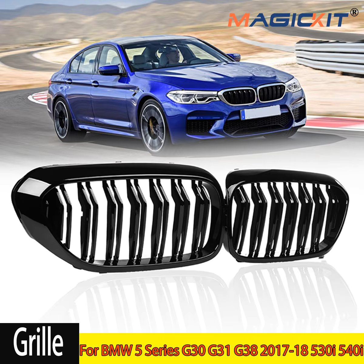 MagicKit Ship From Germany For BMW 5 Series G30 G31 2017-2018 Front Kidney Double Slat Gloss Black
