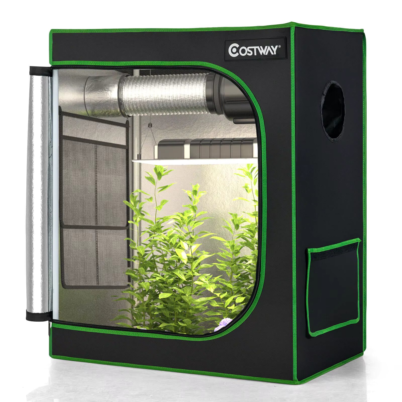 Costway 30"×18"×36" Mylar Hydroponic Grow Tent w/Observation Window & Floor Tray Black