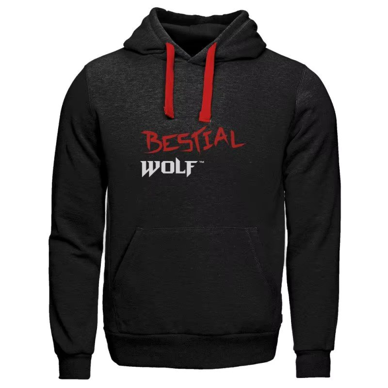 Unisex Black and Red Lace Up Bestial Wolf Chopper Sweatshirt with Brand Logo Back and Front. Has a hood. Is 100% cotton.