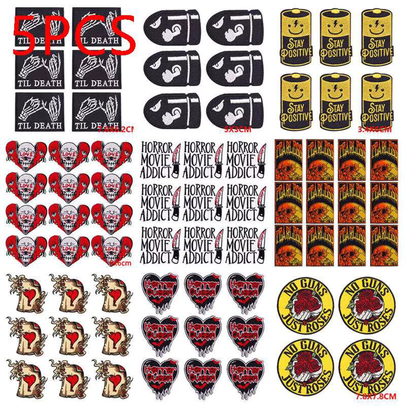 5PCS/Lots Punk Skull Embroidered Patch Horror Movie Patch Iron On Patches For Clothing Thermoadhesive Patches On Clothes Badges