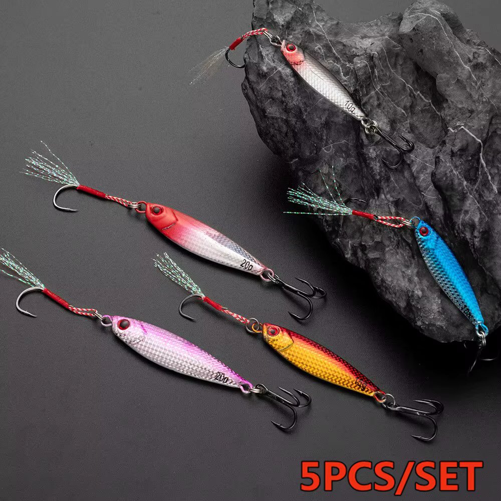 Metal Jig 5pcs Set Fishing Lure 10G 15G 20G Spoon Sea Boat Shore Long Casting Slow Jigging Sea Fishing Lures Trout Pesca