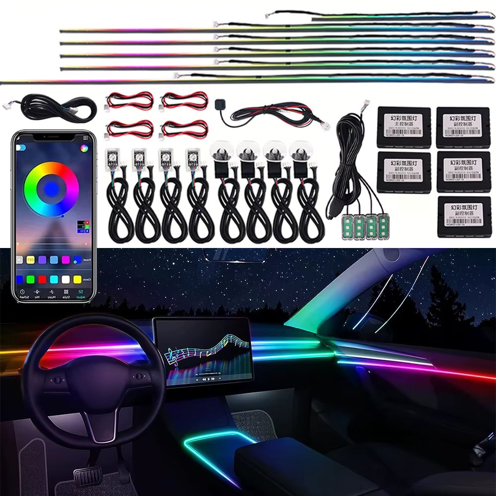 18 in 1 Symphony Car LED Ambient Lighting Interior RGB Neon Acrylic Backlight Guide Strip Universal Decoration Ambient Light 12V