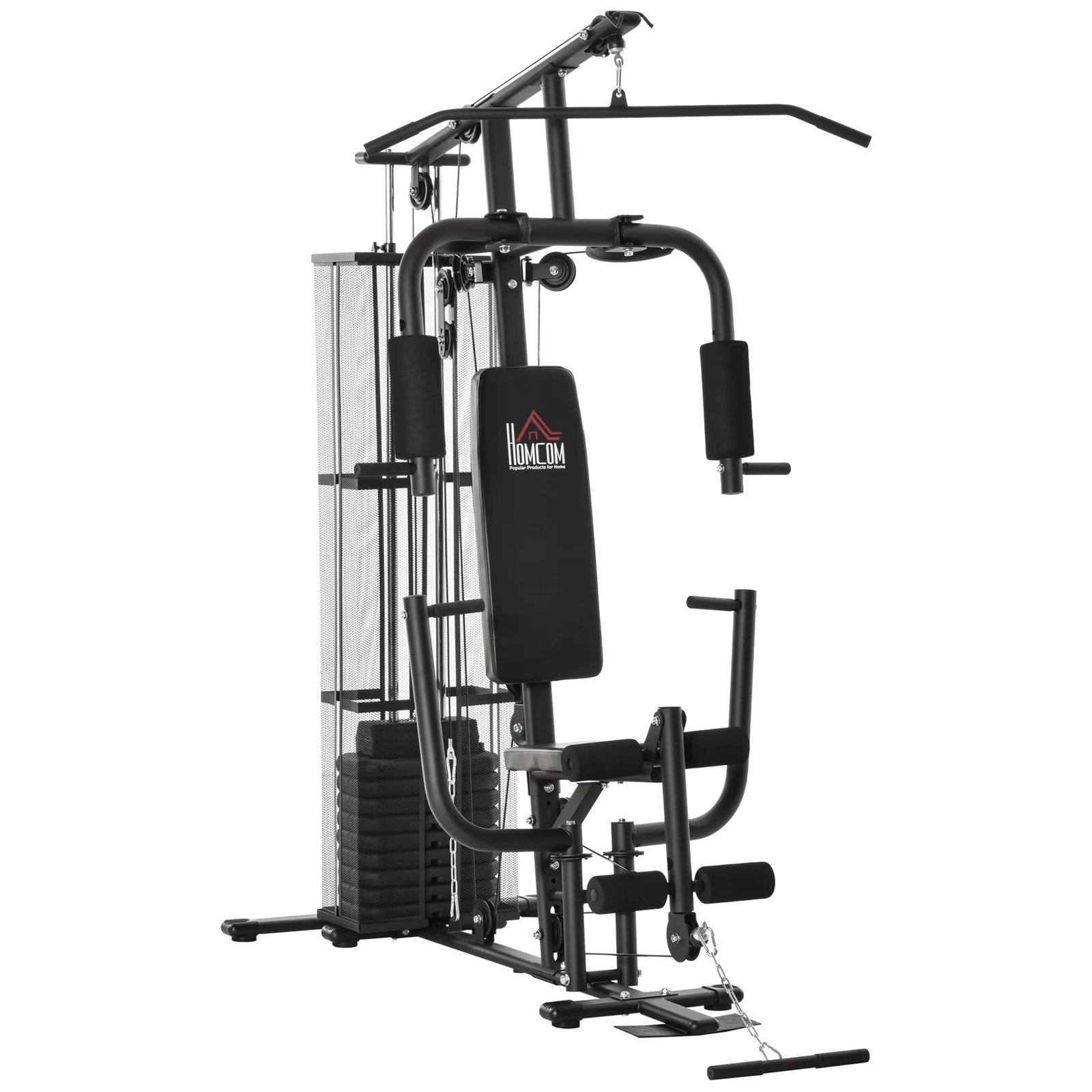 HOMCOM multi-station bodybuilding machine with foot stirrup 45 kg weight plates Max. 120 kg load for home Fitness training gym 150x110x210 cm black