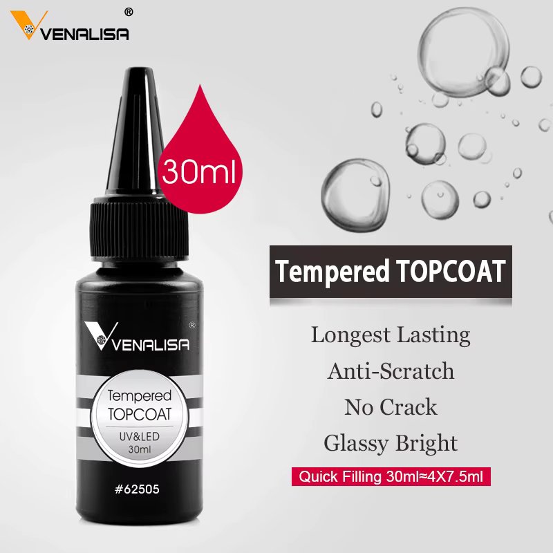 Venalisa Tempered Top Coat Super Quality Refillment Soak Off UV LED No Wipe Top Coat Base Matt Top Coat Reinforce GeL 30ml