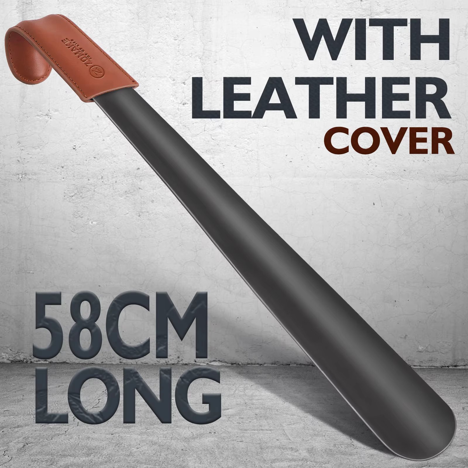 ZOMAKE 58cm Metal Shoe horn Professional Seniors Long Handle Spoon-shaped Stainless Steel Shoehorn Extra Long Shoe Helper