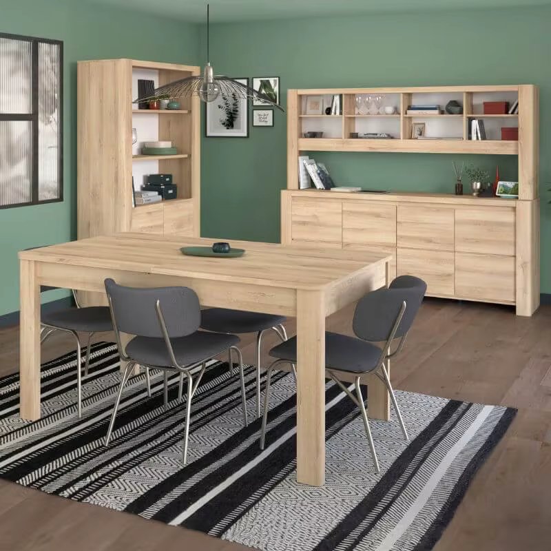 Living room furniture City Pack modern style oak Kronberg extendable table with sideboard and showcase