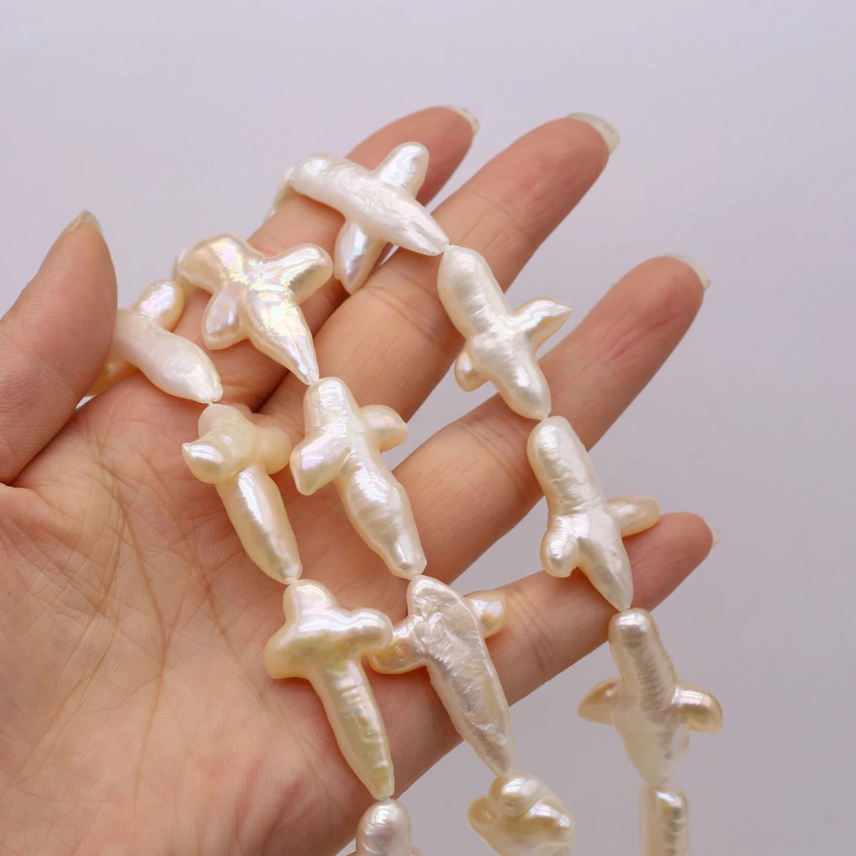 Natural Freshwater Pearl Beaded Cross Shape Punch Baroque Pearl Loose Beads for Make Jewelry DIY Bracelet Necklace Accessories