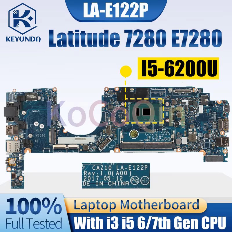 For Dell Latitude 7280 E7280 Notebook Mainboard LA-E122P 09PJNK 0W87R5 0ND3N0 0GDK56 0H30WH  i3 i5 6/7th Gen Laptop Motherboard