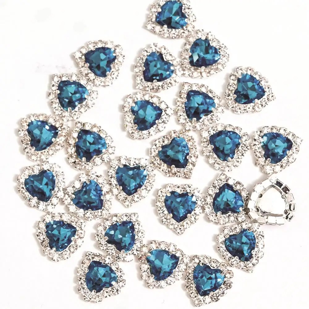 5Pcs Nail 3D Diamond Big Heart Crystal Charm Germ Rhinestones Studs 12X13mm Nail Art Decorations Manicure Necklace Craft Jewelry