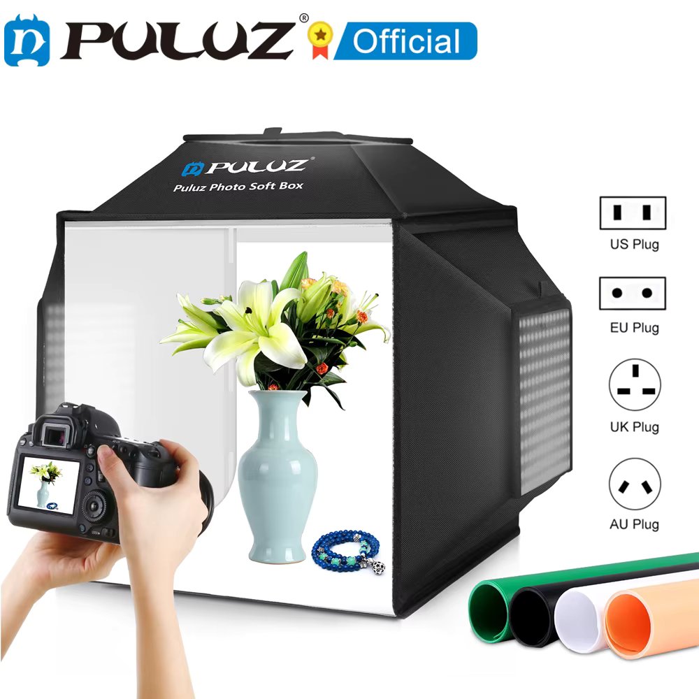 PULUZ 40cm Folding 72W Studio Shooting Tent Soft Box Photography Lighting Kit with 4 Colors Backdrops LED Photo Light Box