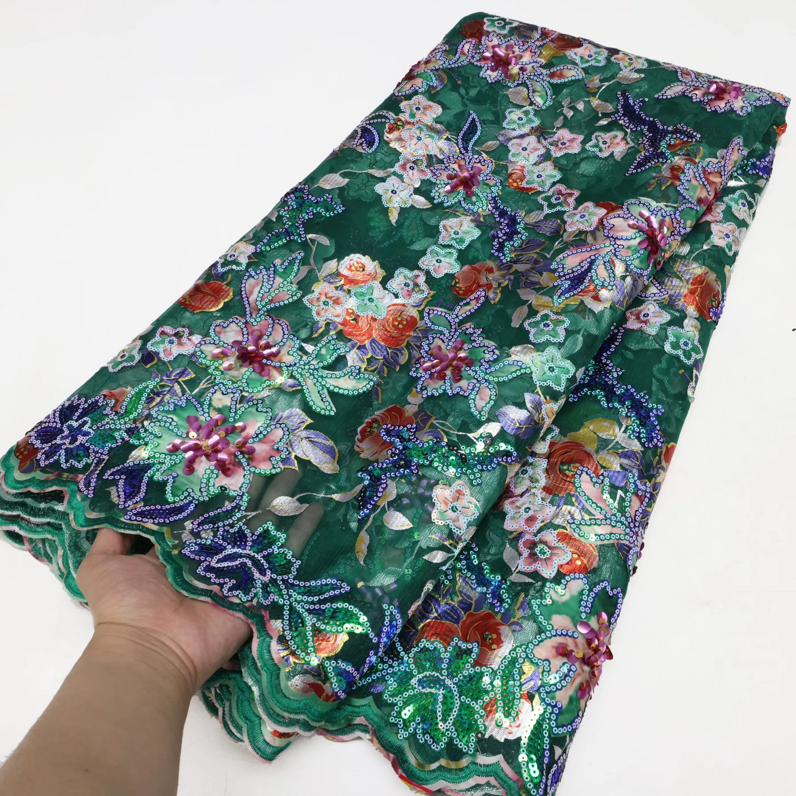 Wholesale African French Tulle Net Shiny Sequins Lace Fabric 2024 High Quality Nigerian Laser Mesh Lace Fabric For Wedding Dress