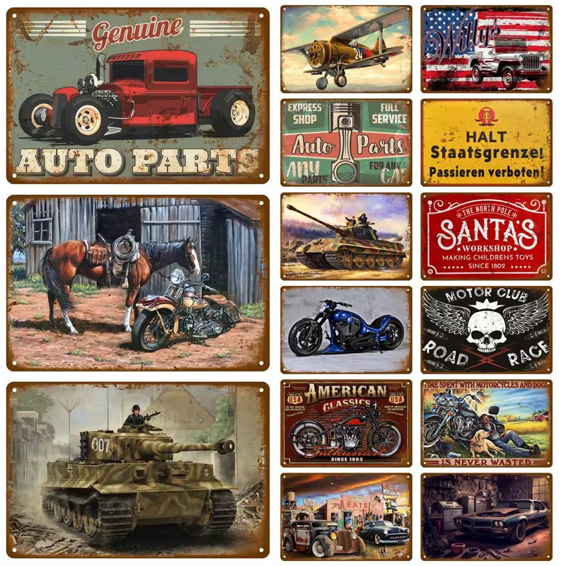 Metal Sign Garage Gas Oil Spark Plug Tyre Service Man Cave Club Bar Home Wall Decor Art Vintage Decor Tin Sign Decorative Plaque