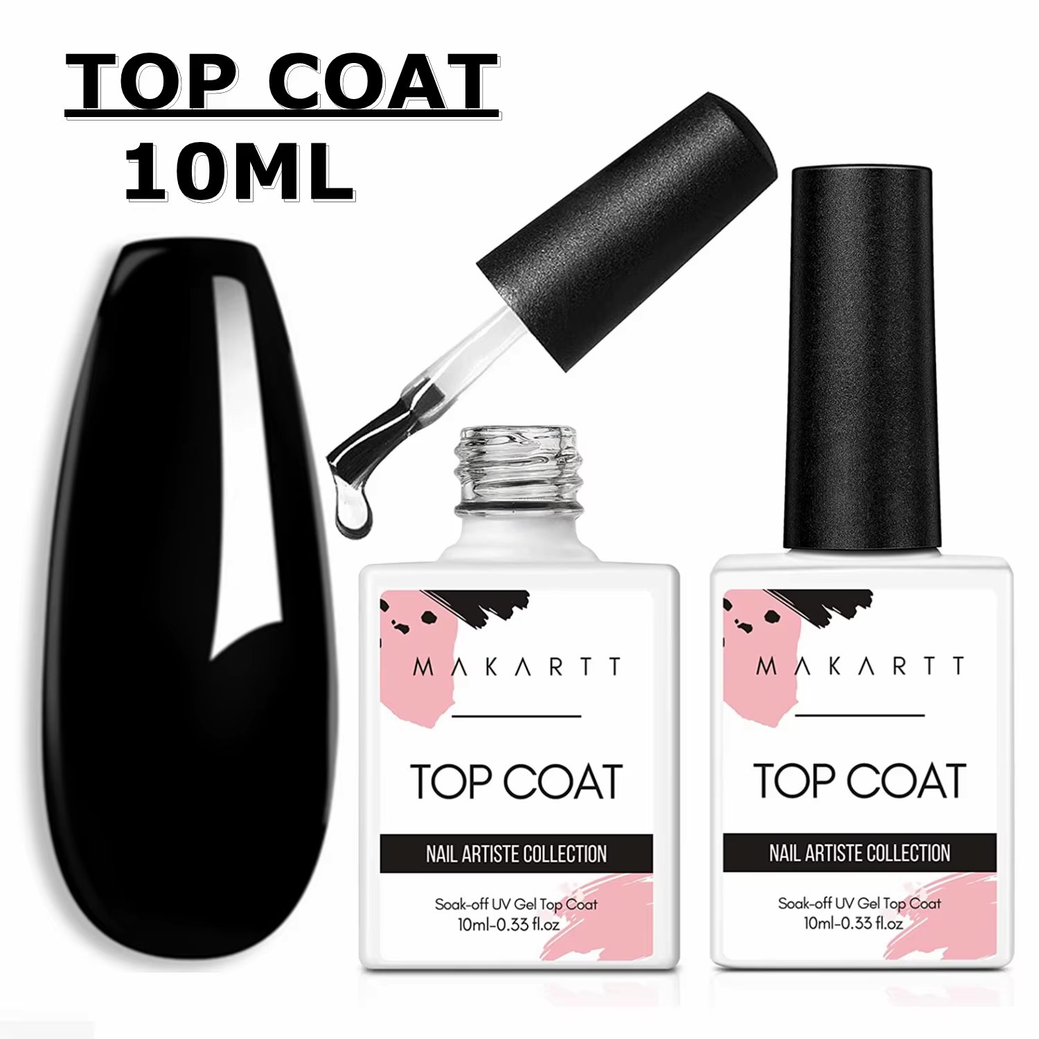 2 PCS Top Coat Kit, MAKARTT Soak Off Nail Gel No Wipe Top Coat 10ml for UV LED Gels Polish Nails Extension Gel 3D sculpting Gel