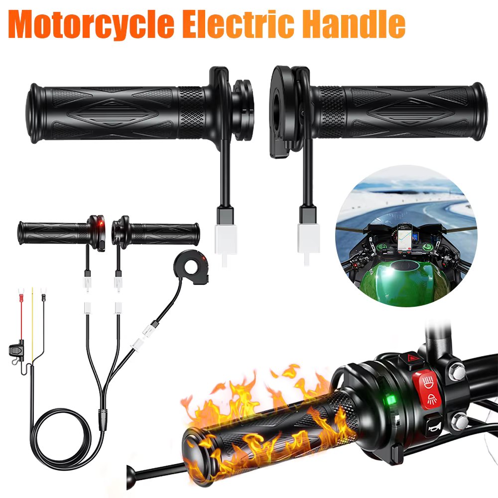 Motorcycle ATV Hand Heated Grips DC 12V Warm Hand Grips Waterproof Scooter Bar Hand Warmer Smart Temperature Control for Winter