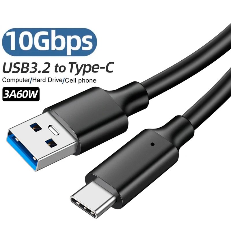 USB 3.2 to Type C Cable Data 10Gbps Transmission USB C Cable Fast Charging 60W 3A for Xiaomi Redmi Samsung Mobile Phone SSD Cord