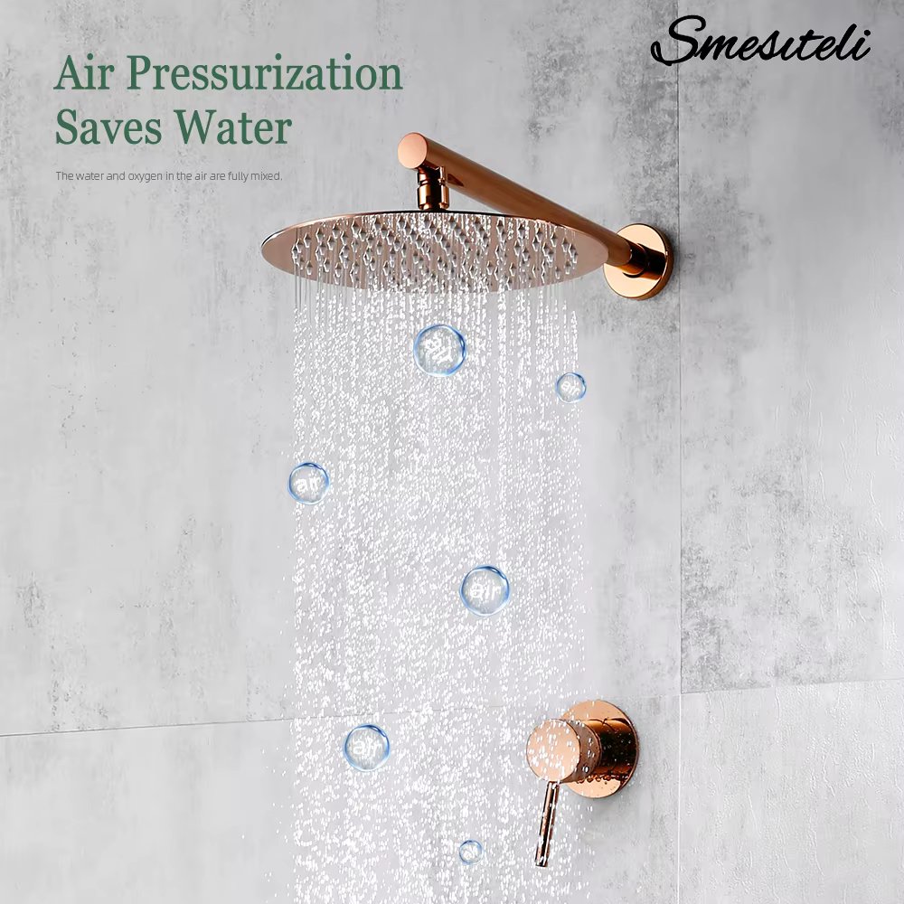 Bathroom Faucet Rose Gold Shower Set Wall Mounted 8/10/12 Inch Rainfall Mixer Shower Head Combo With Valve kit