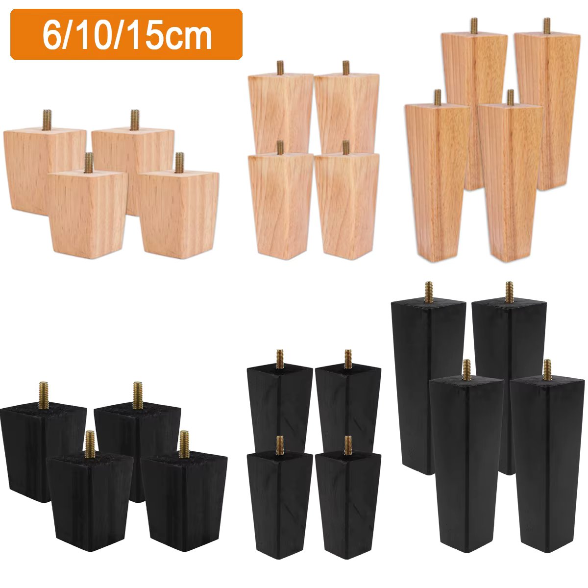 4PCS Solid Wood Furniture Legs 6/10/15cm Chair Bed Table Cabinet Heightening Parts Furniture Foot Replacement Accessories