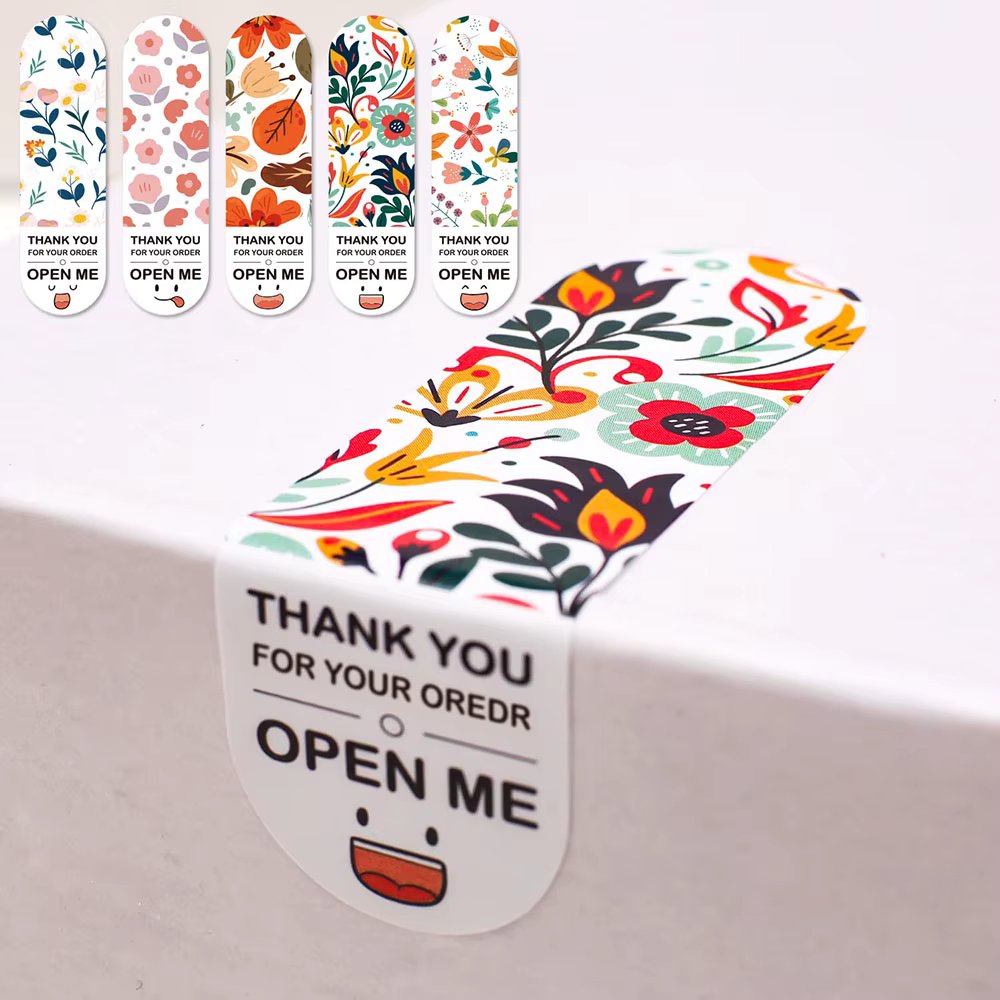 Simple Flower Smiling Face Sticker Rectangle Thank You for Sealing Label Gift Food Packaging Sticker Holiday Wedding Decoration