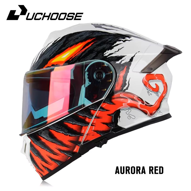 Uchoose DOT Approved Full Face Helmets Crash Motorbike Protective Gear Men Women Flip Up Helmet Motorcycle Visor Double Sun