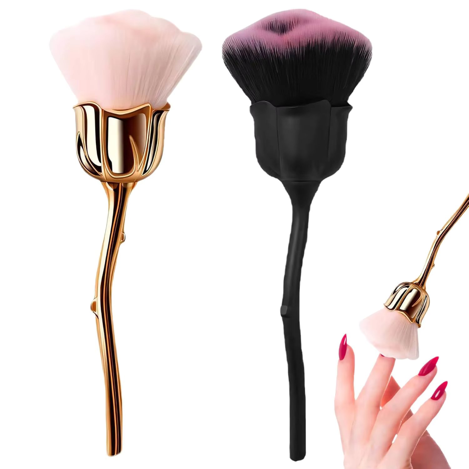Rose Flower Nail Dust Brush Ultra Soft Nylon Dust Brush for Manicure Cleaner Tools Rose Shape Nail Brush Cleaning Supplies