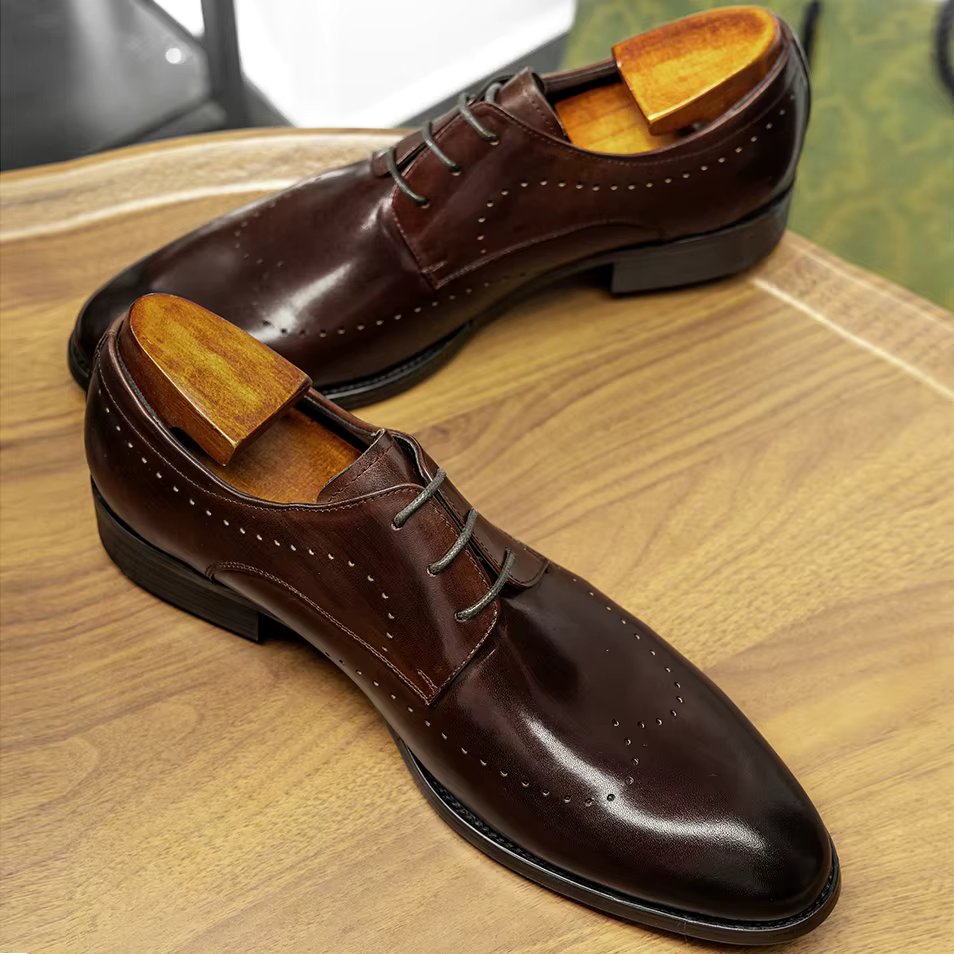 Hanmce 2025 Genuine Handmade Leather Men Derby Shoes Thick Sole Male Formal Casual Italian Classic Vintage Footwear 2 Color