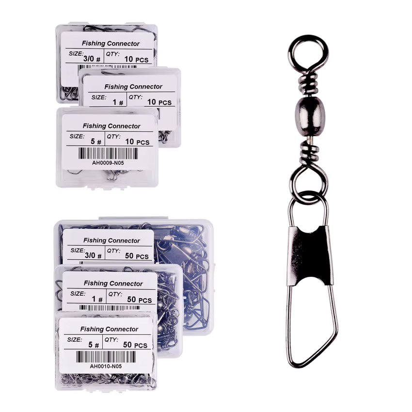 50Pcs/Box Barrel Stainless Steel Fishing Connector Pin Bearing Rolling Swivel 3/0#-14# Lure Hook Tackle FishHook Accessorries