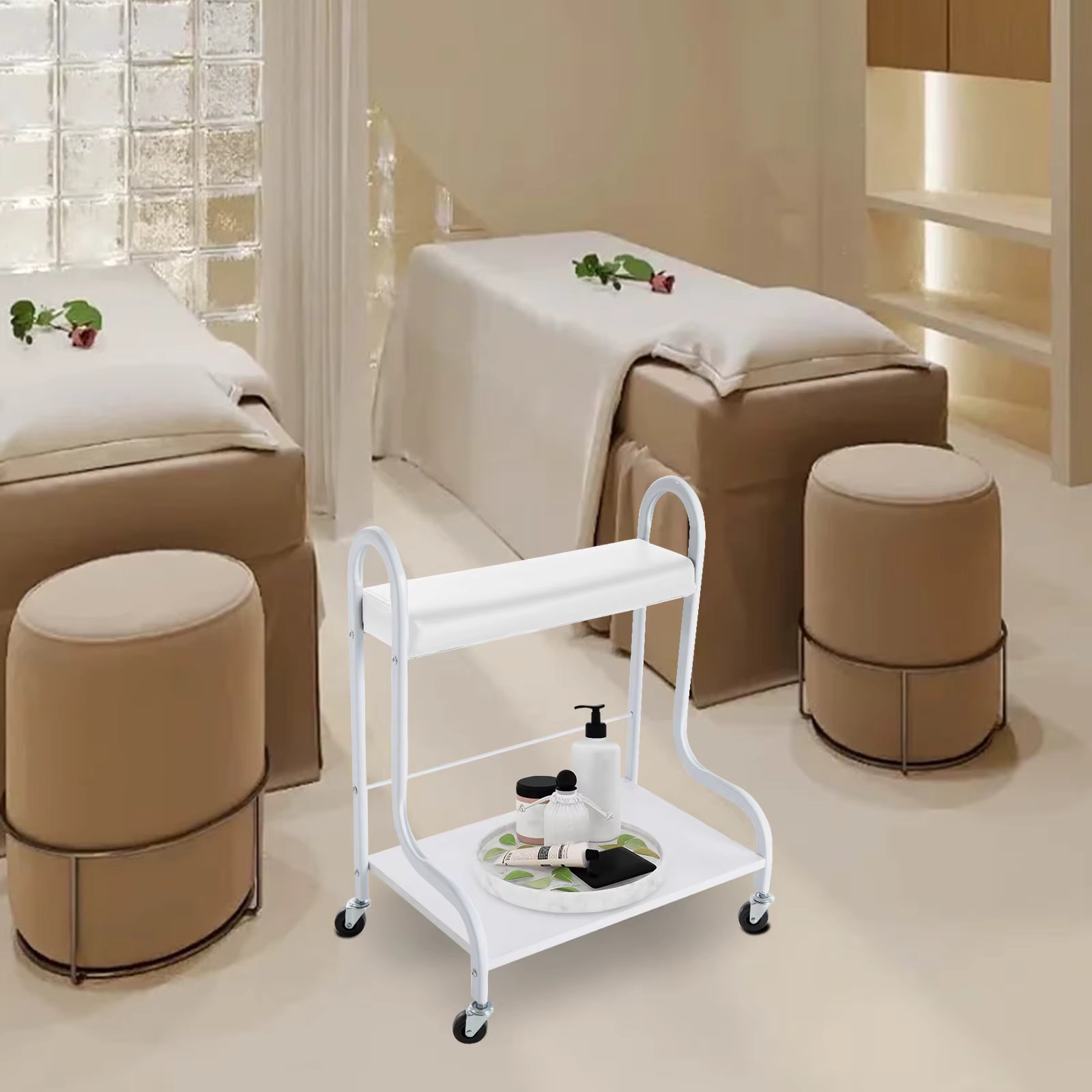 Manicure Pedicure Salon Trolley Nail Station Spa Foot Stool Beauty Storage Cart with Wheels