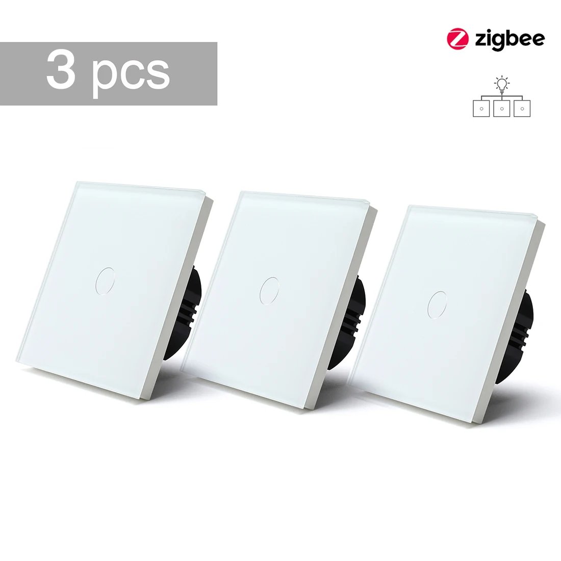 BSEED Zigbee Touch Switches 1Gang 3Way Smart Light Switches For Stairs Tuya Google Home Alexa Control No Neutral Version 3Pack