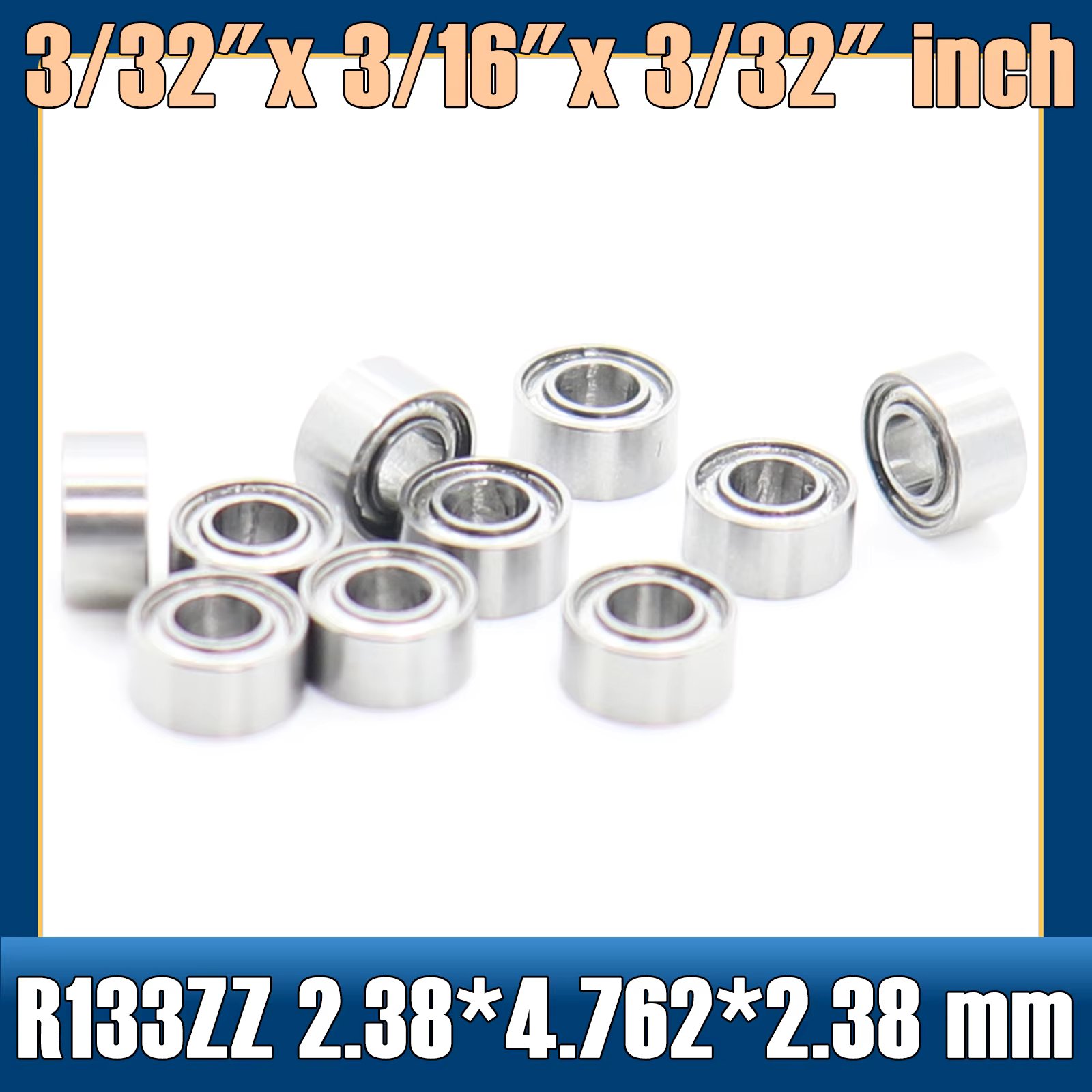 R133ZZ Bearing ( 10 PCS ) 2.38*4.762*2.38 mm Deep Groove R133 Z ZZ Ball Bearings 3/32"x 3/16"x 3/32" inch R133Z Beairng