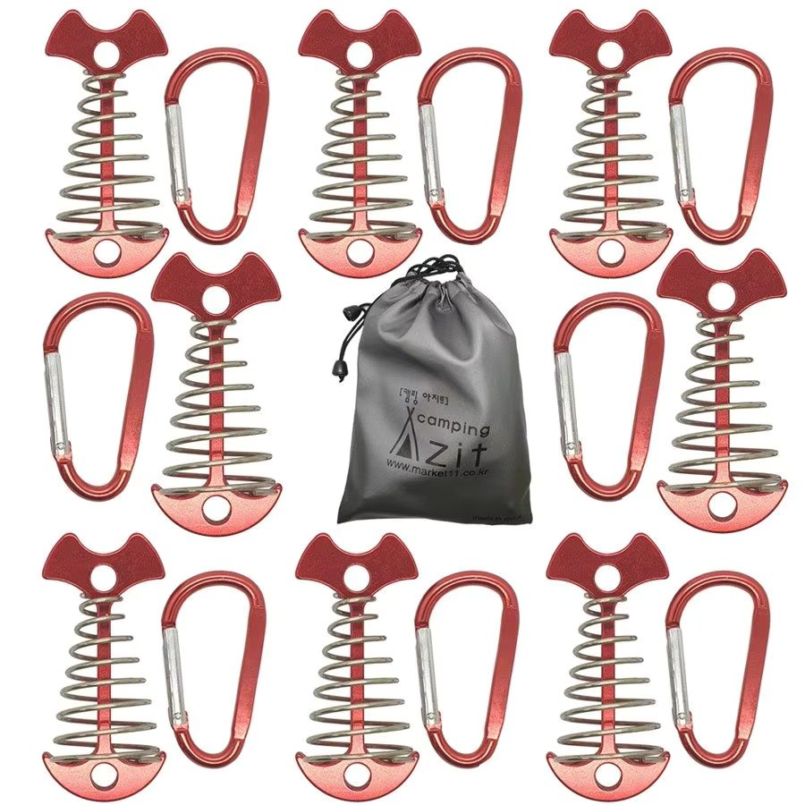 [Camping Azit] Camping Ago Long Type Fish Deck Pack Red 8p + D Type 6 Caraviner 8P + waterproof pocket (레드 8p + D형 6호 카라비너 8P + 방수 주머니)