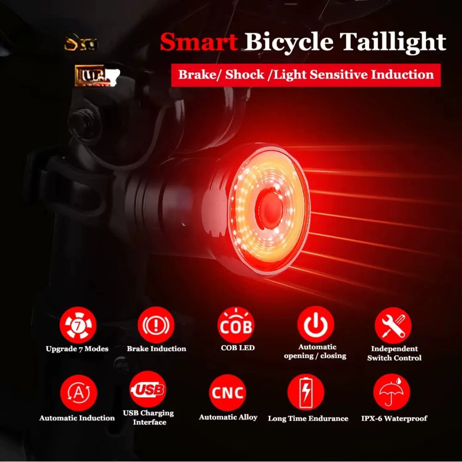 Bike Rear Light Smart Brake Sensing Light Bicycle Tail Light IPX6 Waterproof  Charging Taillight Cycling Accessories