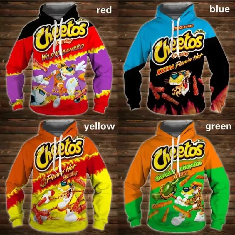 Cartoon 3D Hoodie Cheetos Food Hooded Sweatshir Men's and Women's Long Sleeve Pullover Oversized Haikyuu Graphic Hoodies