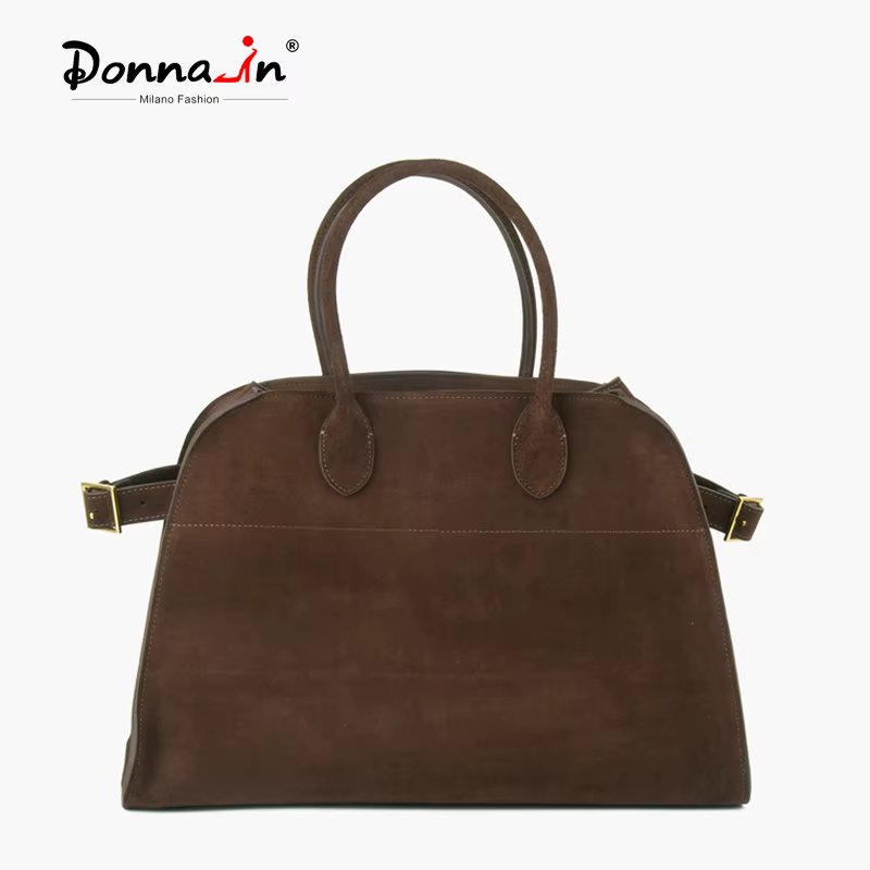 Donna-in Natural Suede Handbag for Women Nubuck Cow Leather Large Capacity Casual Tote Bag Solid Commute