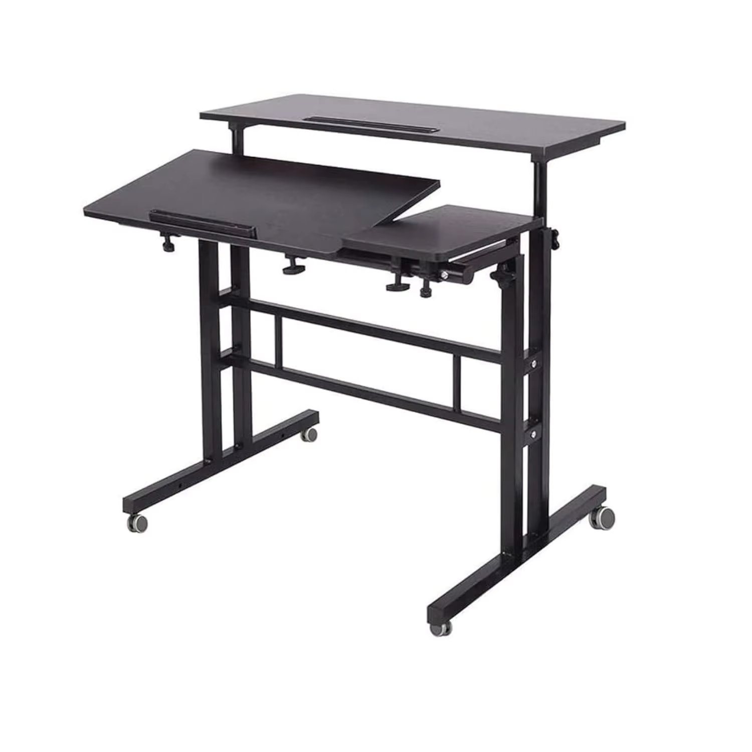 Mobile Standing Desk, Height Adjustable Sit Stand Mobile Laptop Computer Tablet, Home Office Desk with Wheels,Black