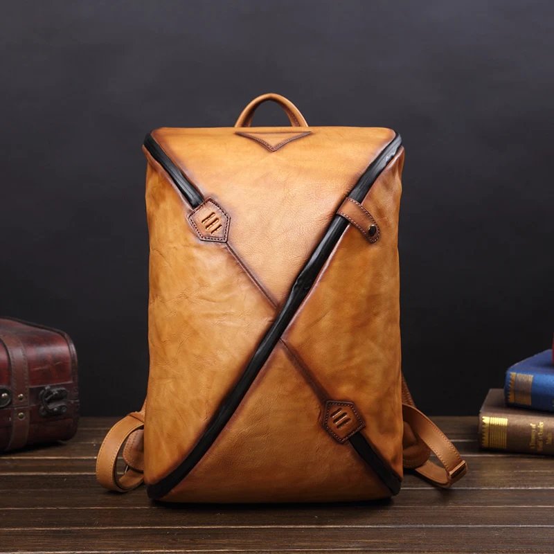 New Vintage Leather Men's Backpack Men Laptop Bag Fashion Male Travel Backpacks Casual Computer Bag Hit Color Trend School Bags