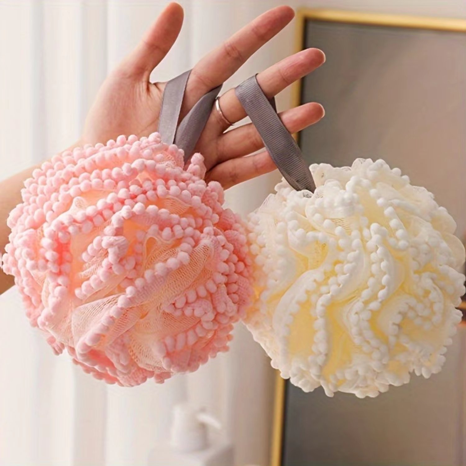 1/2pcs Mesh Shower Loofah, Rich Foam Bath Ball, Bath Wipe Net Bath Flower, Soft Bath Ball, Bathroom Bath Foaming Accessorioes,  