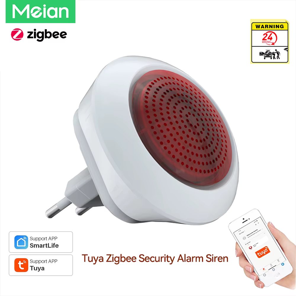 Meian Tuya Zigbee3.0 Siren Alarm Smart Home Security Alarm Sound Flash Plug Play Wireless Siren Horn Linkage Alarm System