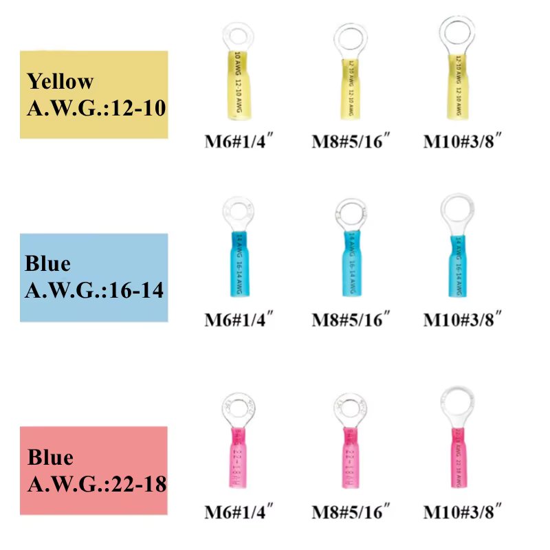 90PCS Ring Heat Shrink Insulated Terminals Electrical Wire Crimping Connectors Waterproof Seal Terminal M6/M8/M10