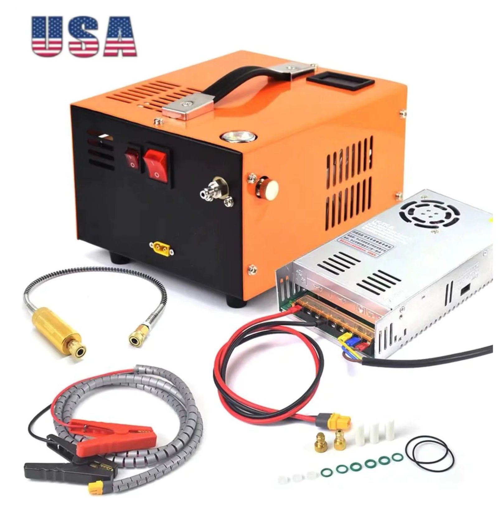 PCP air compressor 12V 4500psi 300bar 30mpa PCP 110V oil-free/anhydrous high-pressure application for air rifle diving bottles