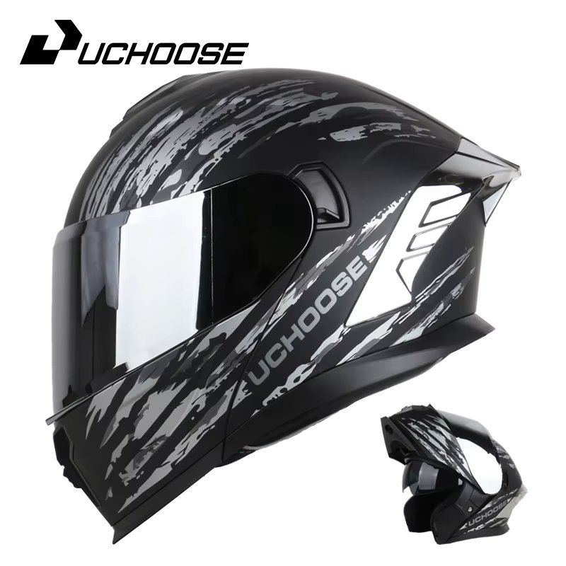 815 DOT Uchoose Approved Helmets Crash Motorbike Protective Gear Men Women Flip Up Helmet Motorcycle Visor Double Sun