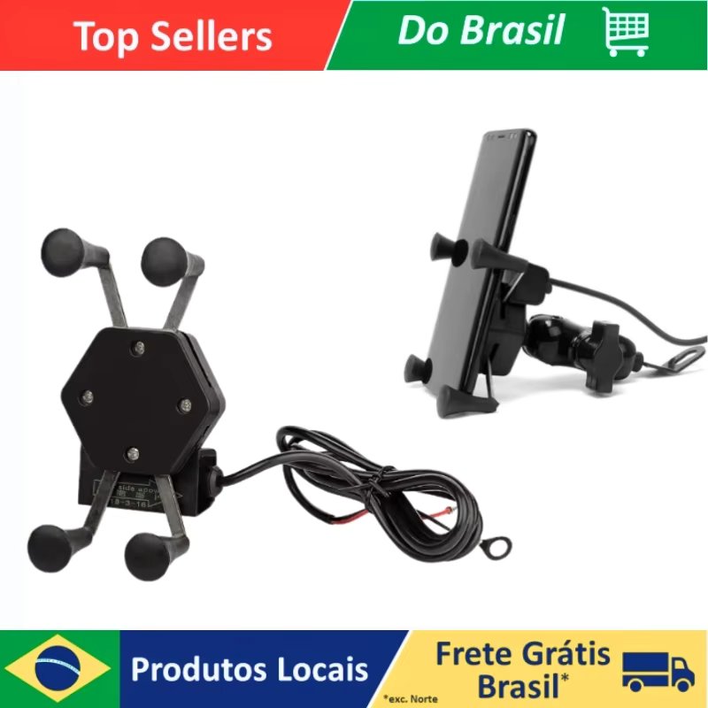 Suporte de moto, Carregador, garra para Celular Gps  Universa Fixa Retrovisor