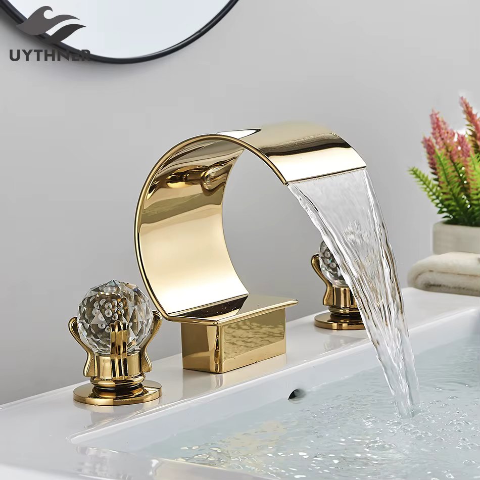 Uythner Bathroom Basin Crystal Faucet Bathtub Mixer Basin Sink Tap Wide Spout Waterfall Bath Hot And Cold Water Mixer  Crane